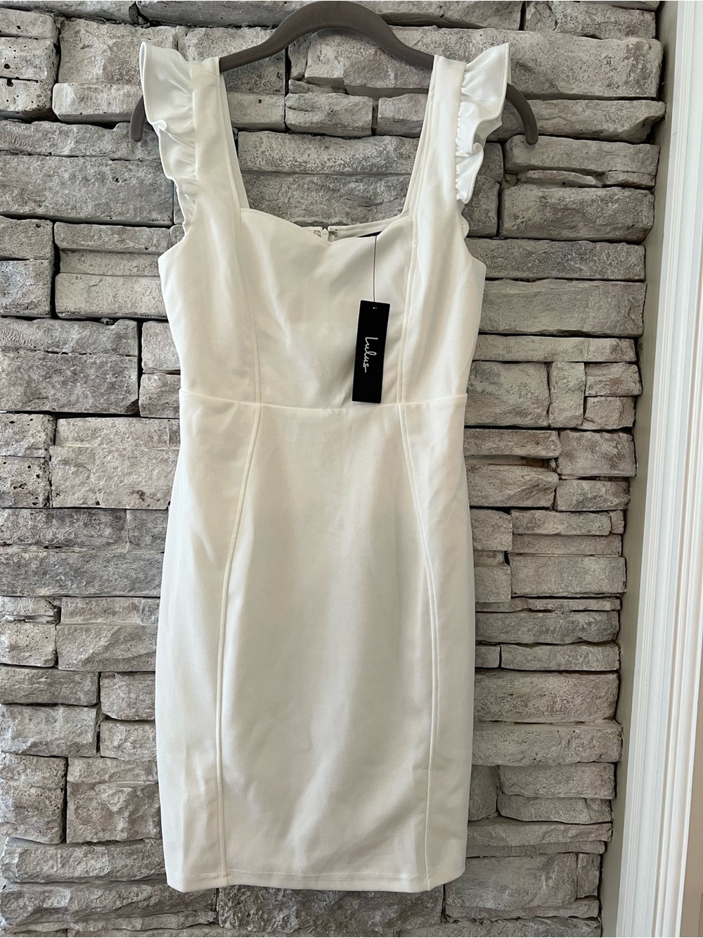 Lulu's White Ruffle-Strap Bodycon Cocktail Dress